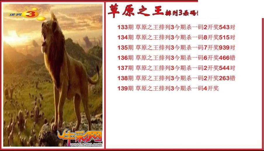 2026139期P3草原之王杀号预测图