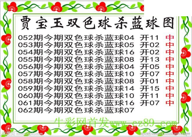 双色球062期 贾宝玉杀蓝号图谜 10中10