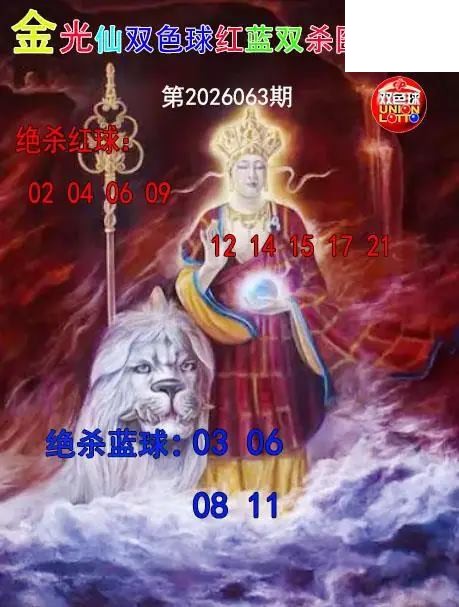 双色球2026年图迷063期 金光仙红蓝双杀图