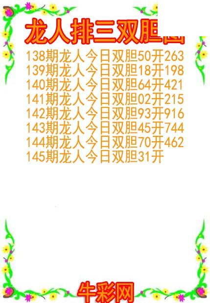 26年145期龙人排三双胆图