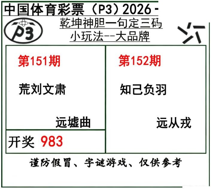 乾坤一句定三码26年152期P3图谜
