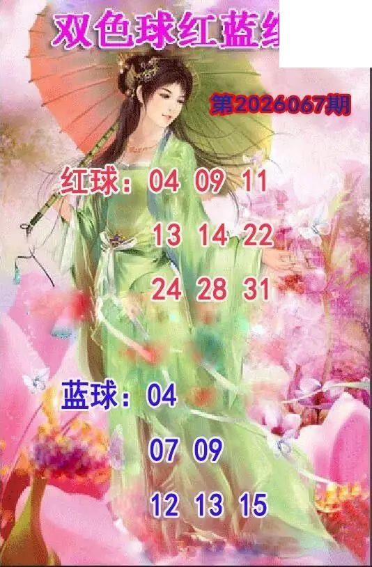 仕女红蓝组合26年067期双色球图谜