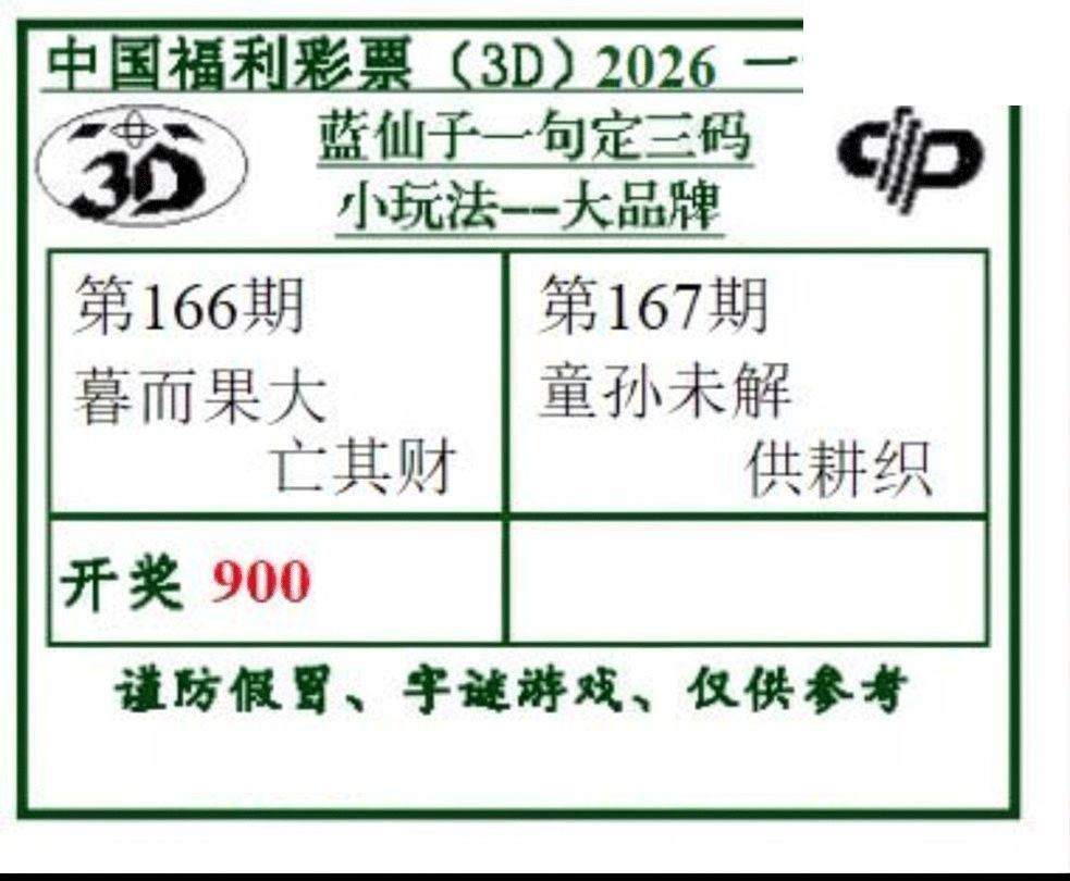 2026167期3d图谜汇总（五）