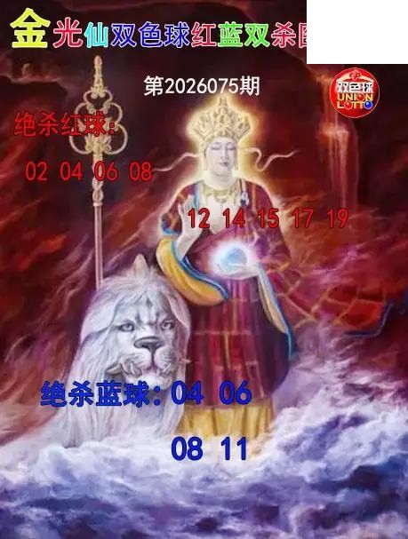 双色球2026年图迷075期 金光仙红蓝双杀图