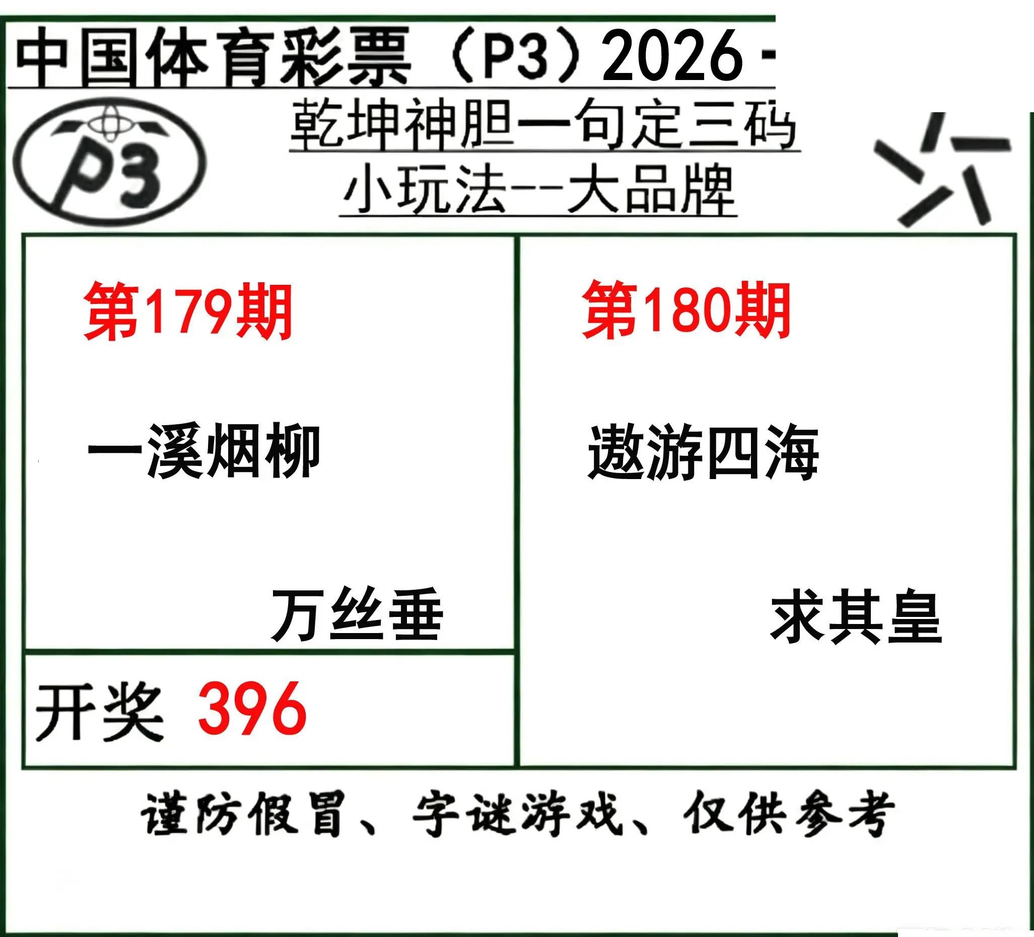 乾坤一句定三码26年180期P3图谜